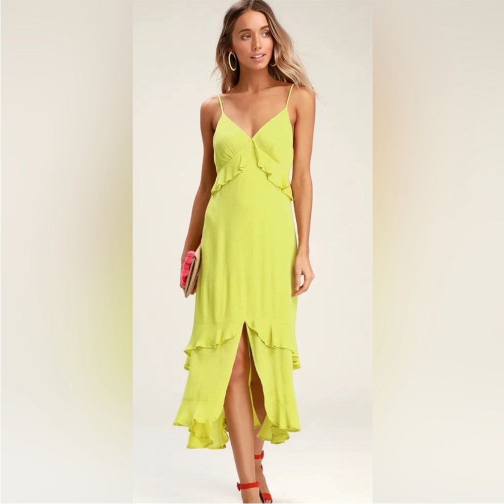 Lulus Lime Green Ruffled Midi Dress